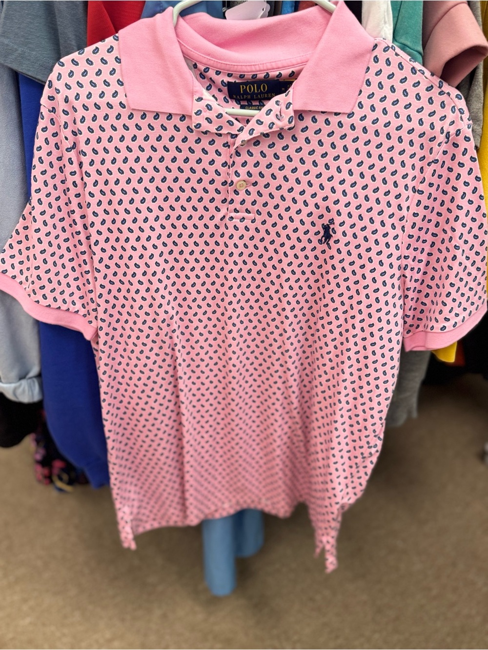 Ralph Lauren Pink Polo with Navy Paisley Accents